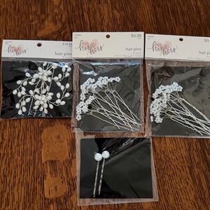 His & Hers White Pearl and Bead Bridal Hair Pins - Set of Decorative Pins